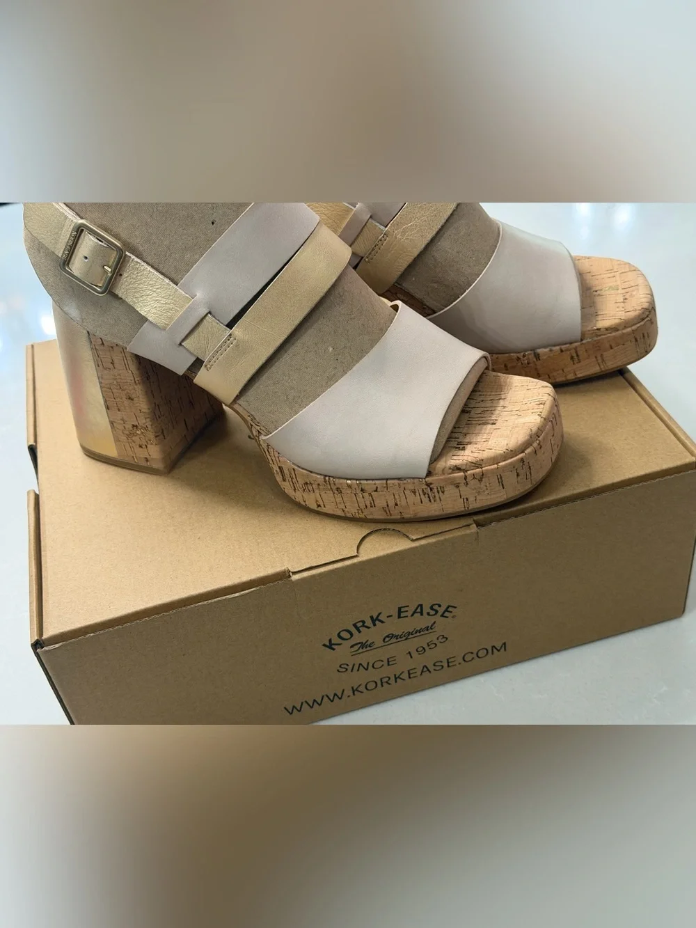 New Kork-Ease Maxi Platform Sandals Nude Gold Cork, 9